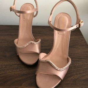 Blush Satin Crystal-Embellished Sandal Heels NEW!!